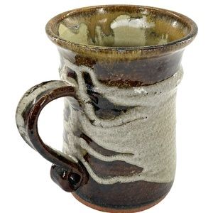 Rustic Stoneware Art House Large Glazed Coffee Beet Mug 5.75" Tall